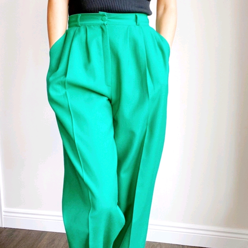 VINTAGE MR.JAX Pure Virgin Wool Green Trousers - Picture 1 of 6